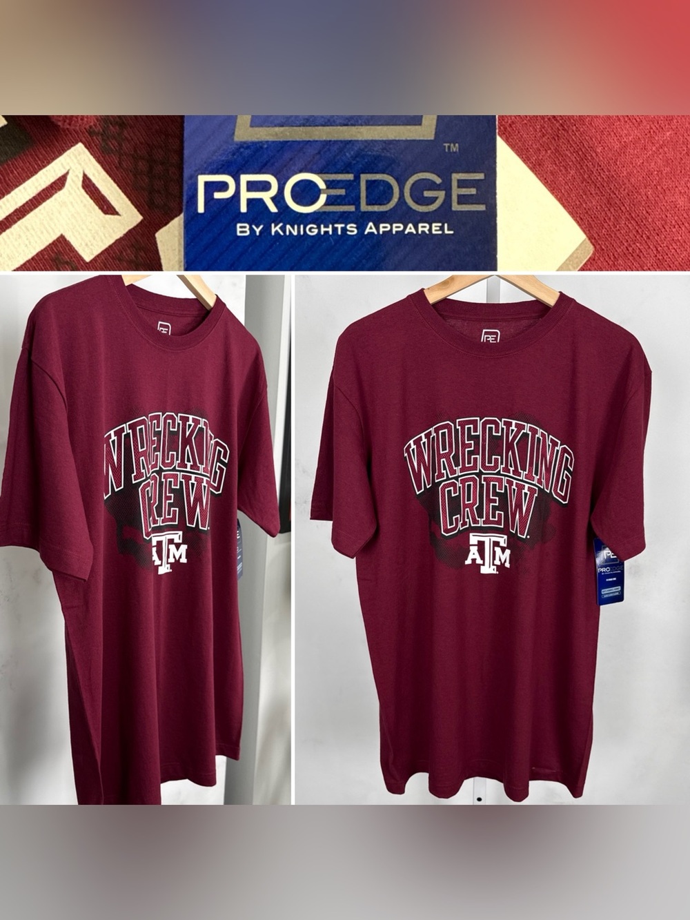 Pro Edge By Knights Apparel Men’s Maroon Texas A&M Wrecking Crew Tee Size L NEW